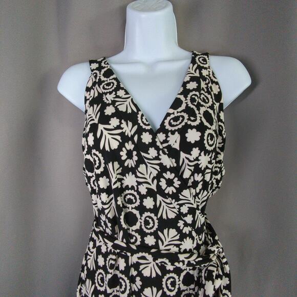 Ann Taylor Wrap Dress Womens L Black White Floral Sleeveless Stretch New - Picture 5 of 9